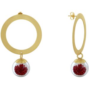 LES POULETTES BIJOUX Boucles d'Oreilles Anneau Laiton Bulle Pate de Verre et Perles - Rouge