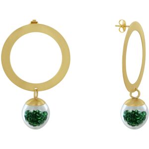 LES POULETTES BIJOUX Boucles d'Oreilles Anneau Laiton Bulle Pate de Verre et Perles - Vert