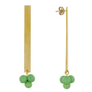LES POULETTES BIJOUX Boucles d'Oreilles Clous Laiton Rectangle Plat et Bouquet de Perles de Verre - Vert