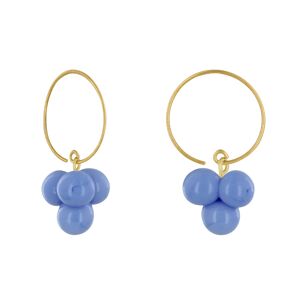 LES POULETTES BIJOUX Boucles d'Oreilles Creoles Laiton et Bouquet de Perles de Verre - Bleu