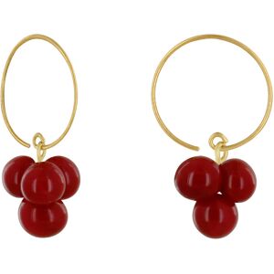 LES POULETTES BIJOUX Boucles d'Oreilles Creoles Laiton et Bouquet de Perles de Verre - Rouge