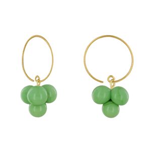 LES POULETTES BIJOUX Boucles d'Oreilles Creoles Laiton et Bouquet de Perles de Verre - Vert