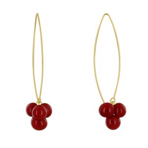 LES POULETTES BIJOUX Boucles d'Oreilles Grand Crochet Laiton et Bouquet de Perles de Verre - Rouge