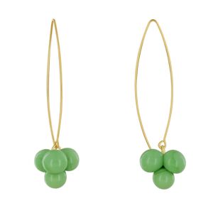 LES POULETTES BIJOUX Boucles d'Oreilles Grand Crochet Laiton et Bouquet de Perles de Verre - Vert