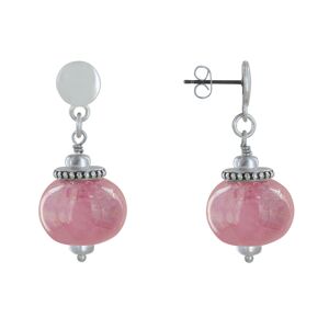 LES POULETTES BIJOUX Boucles d'Oreilles Clous Metal Argente et Grosses Perles en Ceramique - Rose