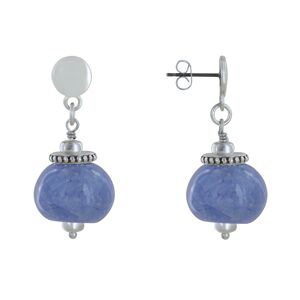 LES POULETTES BIJOUX Boucles d'Oreilles Clous Metal Argente et Grosses Perles en Ceramique - Bleu