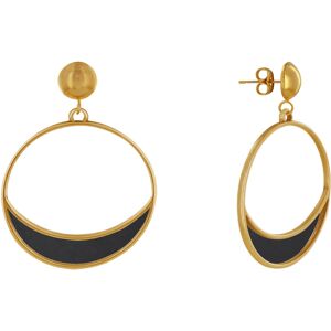 LES POULETTES BIJOUX Boucles d'Oreilles Clous Metal Dore Cercle et Croissant de Lune Translucide Colore - Noir