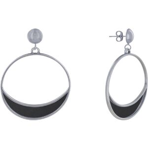 LES POULETTES BIJOUX Boucles d'Oreilles Clous Metal Argente Cercle et Croissant de Lune Translucide Colore - Noir