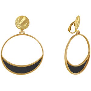 LES POULETTES BIJOUX Boucles d'Oreilles Clip Metal Dore Cercle et Croissant de Lune Translucide Colore