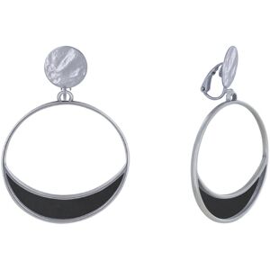 LES POULETTES BIJOUX Boucles d'Oreilles Clip Metal Argente Cercle et Croissant de Lune Translucide Colore