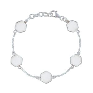 LES POULETTES BIJOUX Bracelet Argent Cinq Hexagones d'Agate Blanche Facettes