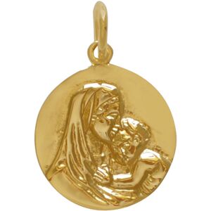 LES POULETTES BIJOUX Pendentif Plaque Or Medaille Ronde Vierge a l'Enfant