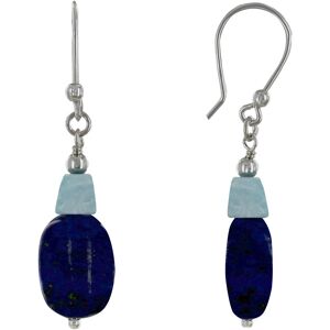 LES POULETTES BIJOUX Boucles d'Oreilles Argent Galet de Lapis Lazuli et Pepite de Larimar