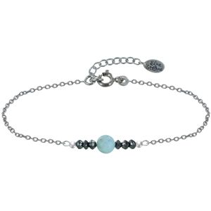 LES POULETTES BIJOUX Bracelet Chaine Argent Rhodie Une Perle de Larimar et Six Diamants Noirs Facettees