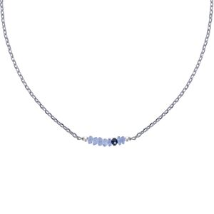 LES POULETTES BIJOUX Collier Chaine Argent Rhodie Sept Perles Facettees de Tanzanite et Un Diamant Noir Facettee