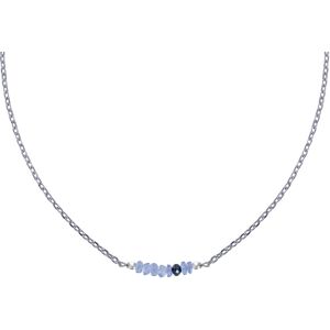 LES POULETTES BIJOUX Collier Chaine Argent Rhodié Sept Perles Facettées de Tanzanite et Un Diamant Noir Facettée