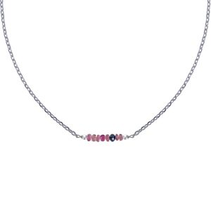 LES POULETTES BIJOUX Collier Chaine Argent Rhodie Sept Perles Facettees de Tourmaline Rose et Un Diamant Noir Facettee