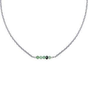 LES POULETTES BIJOUX Collier Chaine Argent Rhodie Quatre Perles Facettees d'Aventurine et Un Diamant Noir Facettee