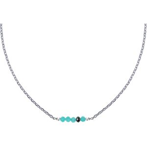 LES POULETTES BIJOUX Collier Chaine Argent Rhodie Quatre Perles Facettees d'Amazonite et Un Diamant Noir Facettee