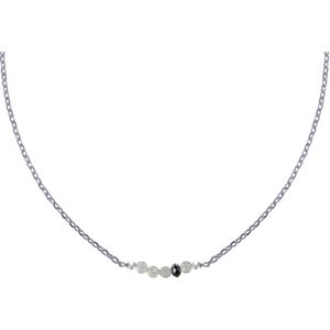 LES POULETTES BIJOUX Collier Chaine Argent Rhodie Quatre Perles Facettees de Labradorite et Un Diamant Noir Facettee