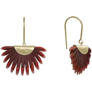 LES POULETTES BIJOUX Boucles d'Oreilles Laiton Feuille en Cuir - Rouge