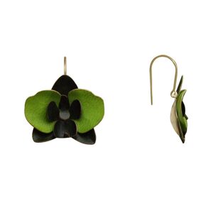 LES POULETTES BIJOUX Boucles d'Oreilles Laiton Orchidee en Cuir - Vert