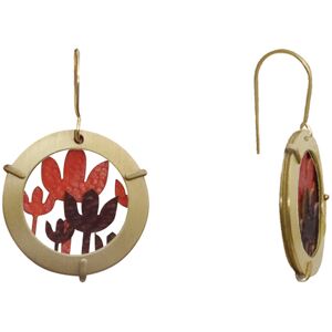 LES POULETTES BIJOUX Boucles d'Oreilles Laiton Anneau et Fleurs en Cuir - Rouge