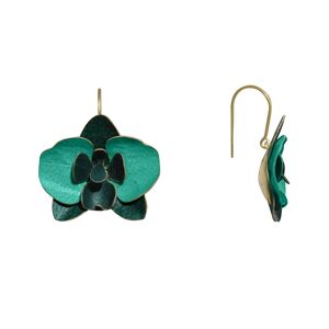 LES POULETTES BIJOUX Boucles d'Oreilles Laiton Orchidee en Cuir - Turquoise
