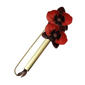 LES POULETTES BIJOUX Broche Laiton Tube et Orchidees en Cuir - Rouge