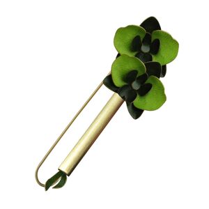 LES POULETTES BIJOUX Broche Laiton Tube et Orchidees en Cuir - Vert