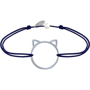 LES POULETTES BIJOUX Bracelet Lien Medaille Argent Tete de Chat Ajoure - Bleu Navy