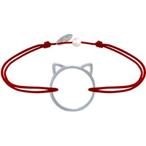 LES POULETTES BIJOUX Bracelet Lien Medaille Argent Tete de Chat Ajoure - Rouge