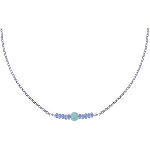 LES POULETTES BIJOUX Collier Chaine Argent Rhodie Perles Facettees de Tanzanite et Une Perle de Larimar