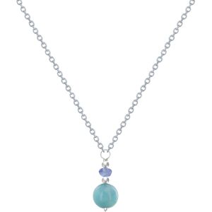 LES POULETTES BIJOUX Collier Chaine Argent Tanzanite Facettee et Petite Perle de Larimar