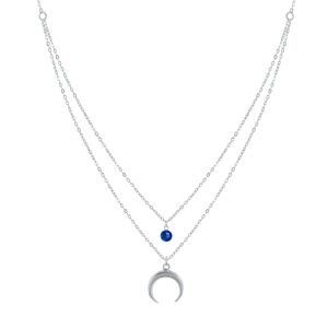 LES POULETTES BIJOUX Collier Double Chaine Argent Croissant de Lune et Zirconia - Bleu