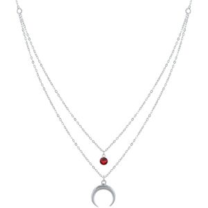 LES POULETTES BIJOUX Collier Double Chaine Argent Croissant de Lune et Zirconia - Rouge