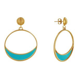 LES POULETTES BIJOUX Boucles d'Oreilles Clous Metal Dore Cercle et Croissant de Lune Translucide Colore - Turquoise