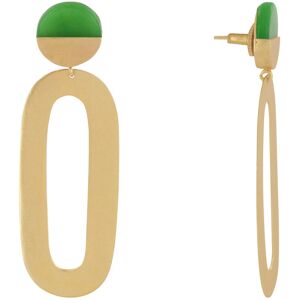 LES POULETTES BIJOUX Boucles d'Oreilles Laiton Dore Petit Disque Colore et Grand Ovale Ajoure - Vert