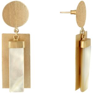 LES POULETTES BIJOUX Boucles d'Oreilles Laiton Dore Disque et Rectangle Colore - Blanc