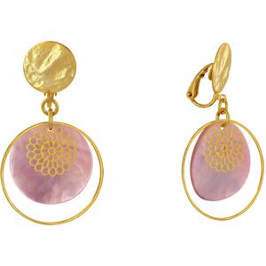 LES POULETTES BIJOUX Boucles d'Oreilles Clip Metal Dore Cercle et Pastille de Nacre - Rose