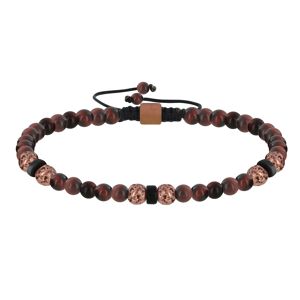 LES POULETTES BIJOUX Bracelet Lien Homme Perles Rondes Acier Cuivre et Oeil de Tigre