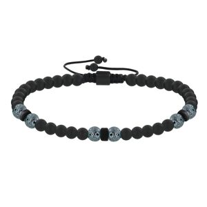 LES POULETTES BIJOUX Bracelet Lien Homme Perles Rondes Acier et Onyx Noir