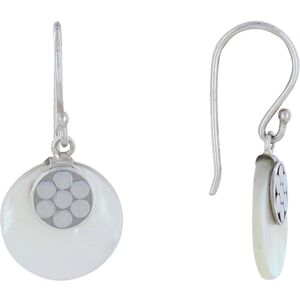 LES POULETTES BIJOUX Boucles d'Oreilles Argent Petits Disque de Nacre Ivoire et Fleurs Rondes