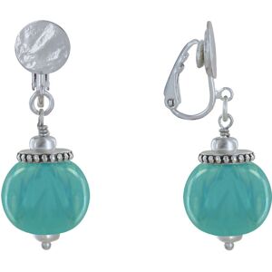 LES POULETTES BIJOUX Boucles d'Oreilles Clip Metal Argente et Grosses Perles en Ceramique - Vert