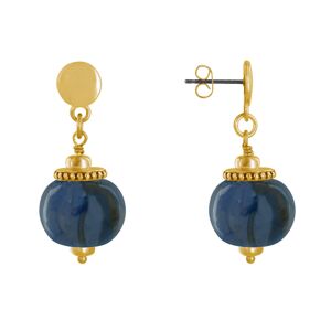 LES POULETTES BIJOUX Boucles d'Oreilles Clous Metal Dore et Grosses Perles en Ceramique - Bleu Nuit