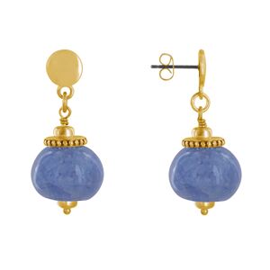 LES POULETTES BIJOUX Boucles d'Oreilles Clous Metal Dore et Grosses Perles en Ceramique - Bleu
