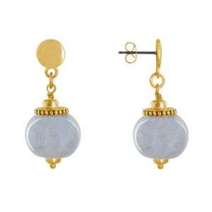 LES POULETTES BIJOUX Boucles d'Oreilles Clous Metal Dore et Grosses Perles en Ceramique - Gris clair