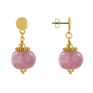 LES POULETTES BIJOUX Boucles d'Oreilles Clous Metal Dore et Grosses Perles en Ceramique - Rose