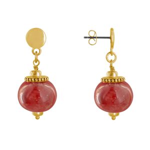 LES POULETTES BIJOUX Boucles d'Oreilles Clous Metal Dore et Grosses Perles en Ceramique - Rouge
