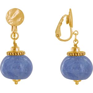 LES POULETTES BIJOUX Boucles d'Oreilles Clip Metal Dore et Grosses Perles en Ceramique - Bleu